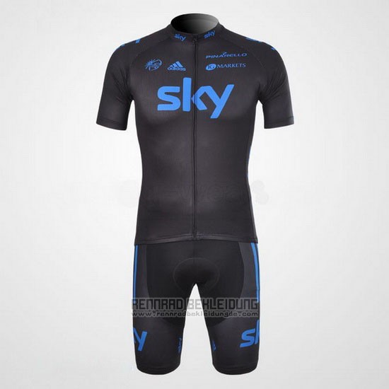 2012 Fahrradbekleidung Sky Shwarz und Blau Trikot Kurzarm und Tragerhose